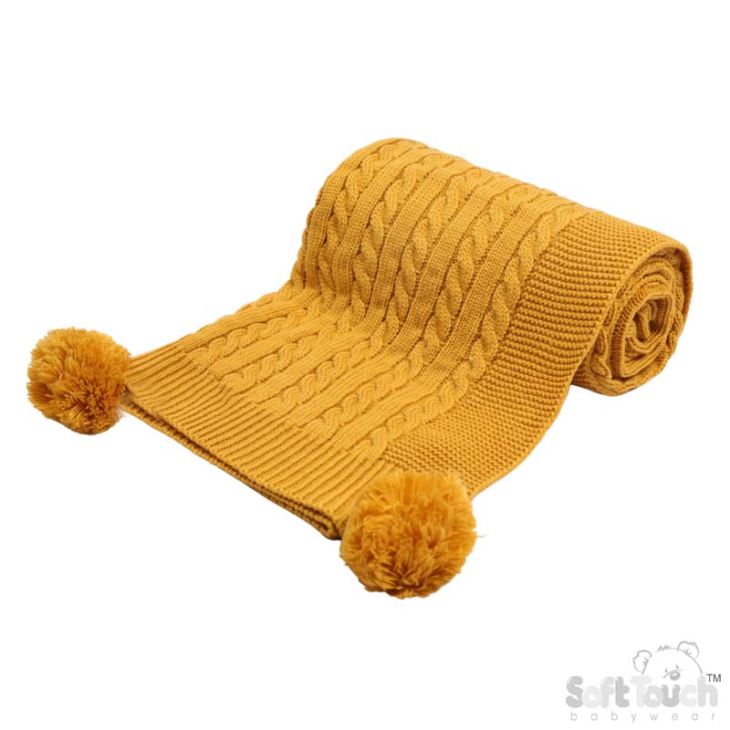 Mustard 'Elegance' Cable Knit Wrap w/Pom Pom : ABP12-M