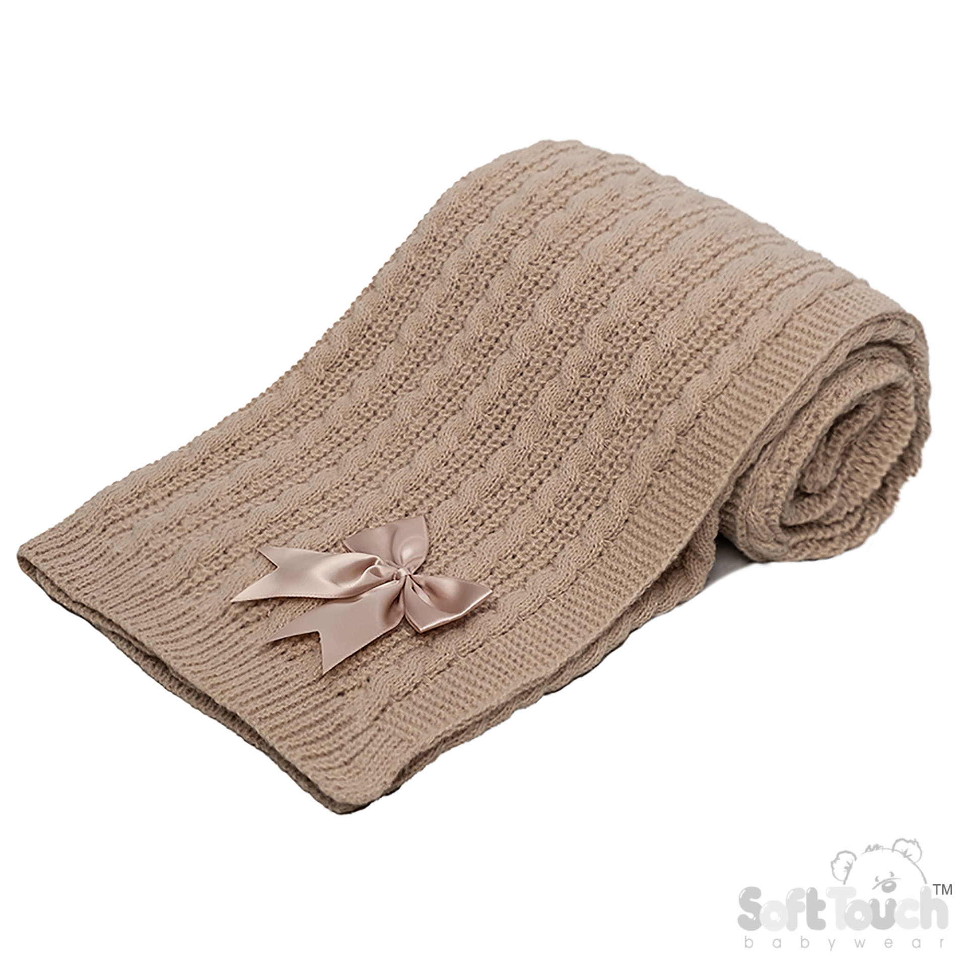 Deluxe Biscuit Cable Knit Wrap w/Bow : ABP16-BI
