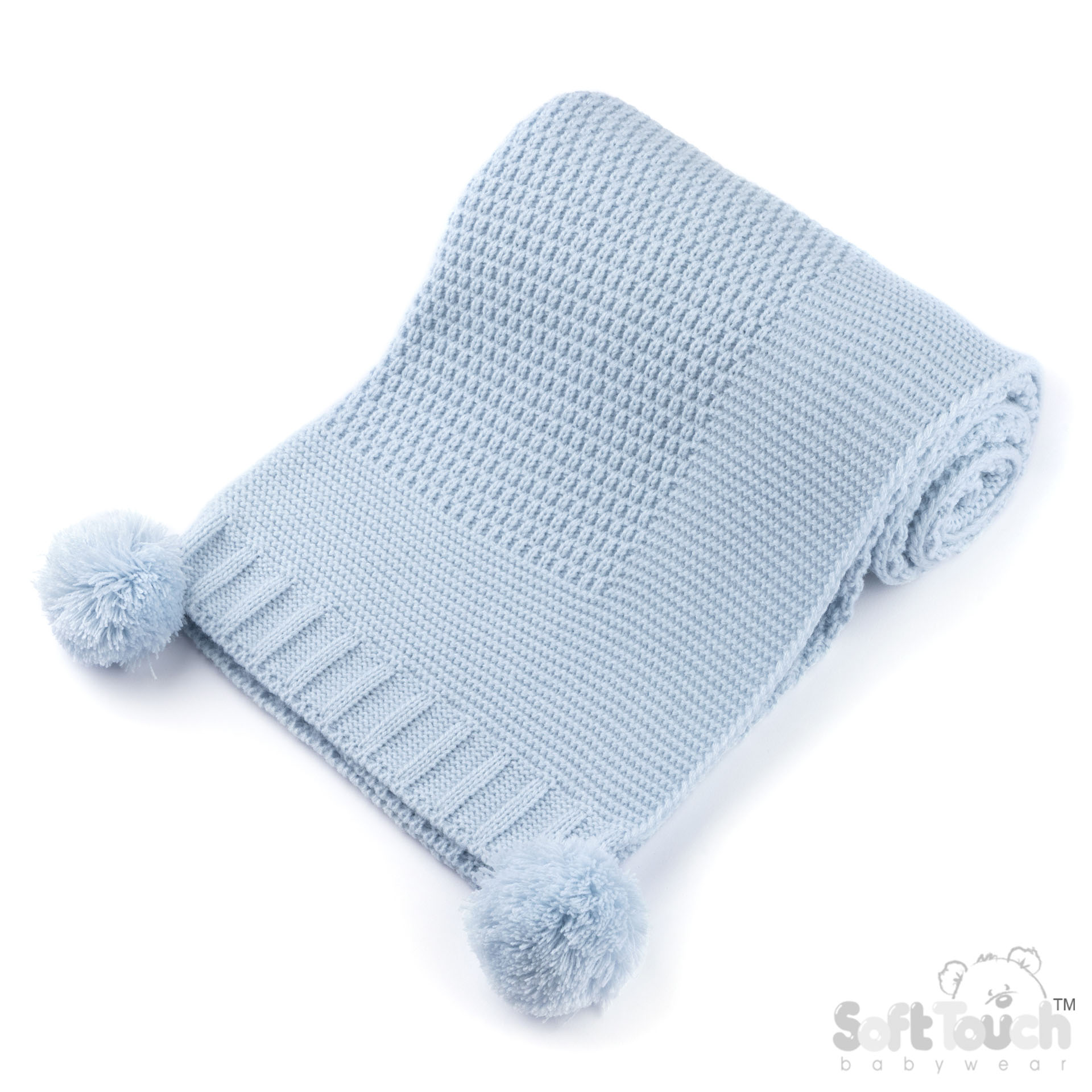 Baby Blue 'Elegance' Ribbed Wrap with Pom Poms : ABP712-BB