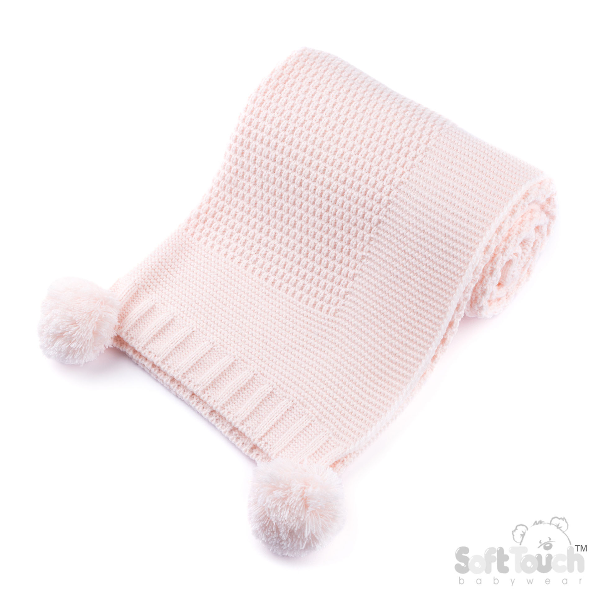 Baby Pink 'Elegance' Ribbed Wrap with Pom Poms : ABP712-BP