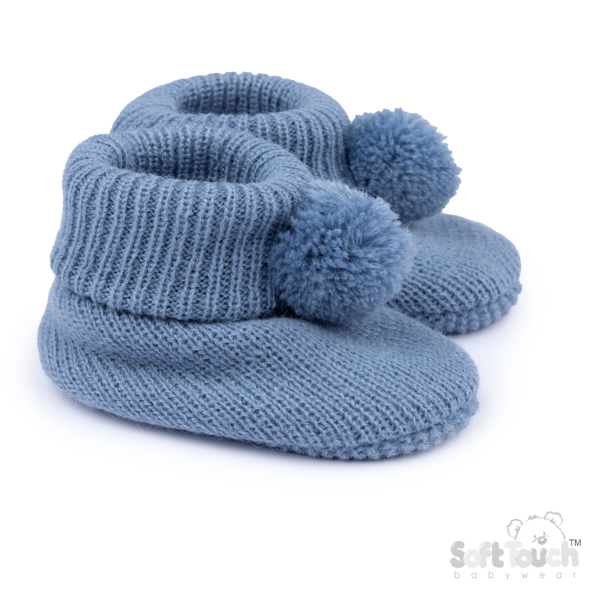 Dusty Blue Acyrlic Bootees W/Pom Pom No. B455-DB