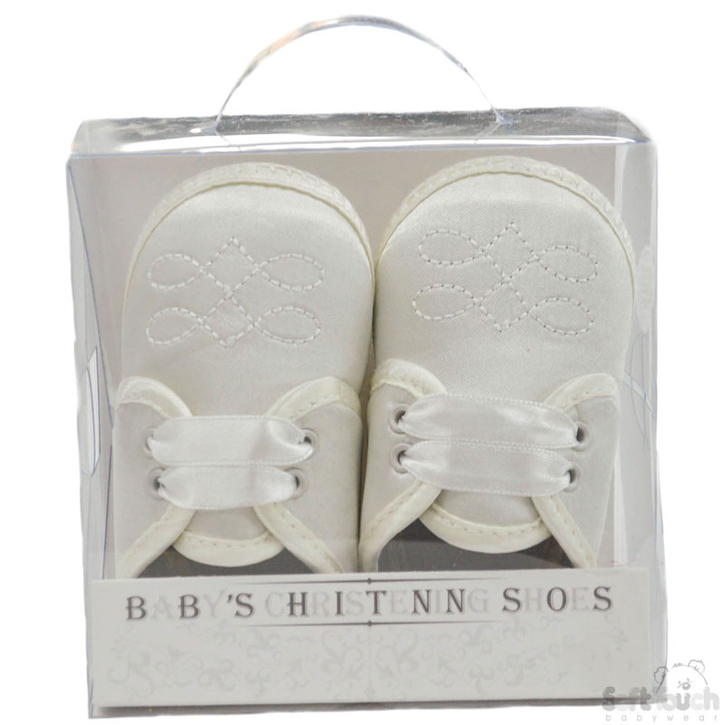 Boys Cream Satin Shoes W/Emb No. B92-C
