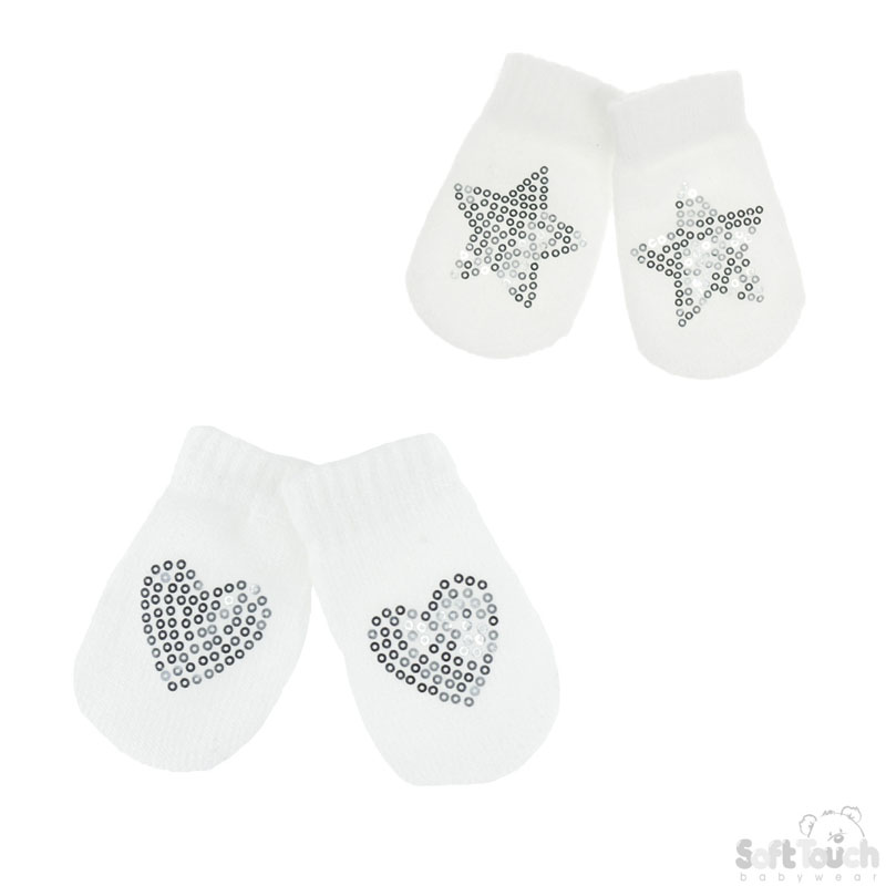 White Mittens W/Sequins No. BM06-W-SM