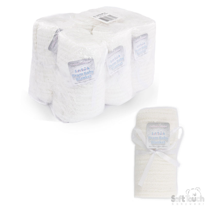 White Cotton Pram Blanket No. CBP62-BP-W