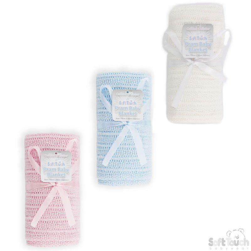 W/P/B Cotton Pram Blanket No. CBP62-DB (12/Disp)