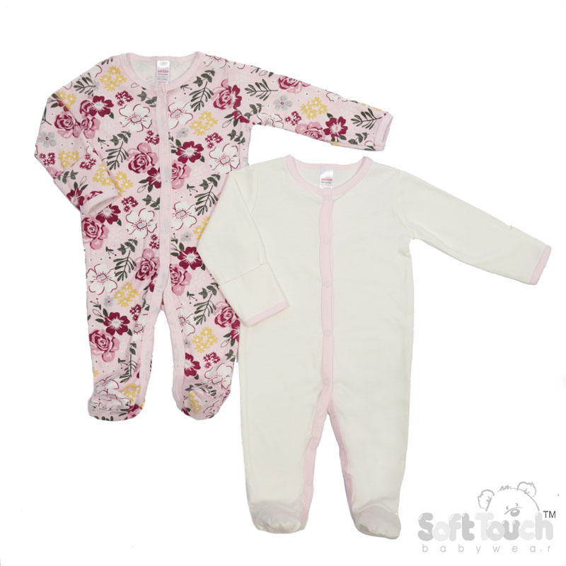 2 Pack Sleepsuits : CC211-SS (Floral/Plain)