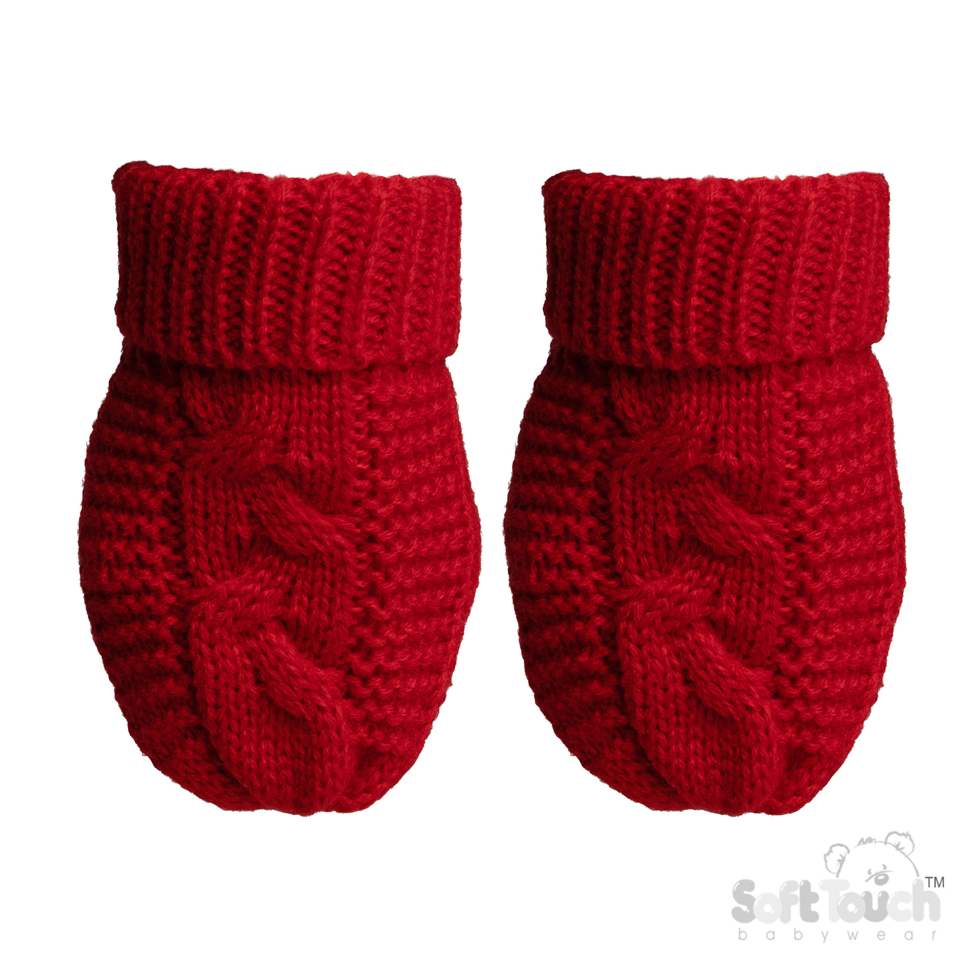 Red Infants (NB-12m) Recycled Acrylic Cable Knit Mittens : EBM800-R