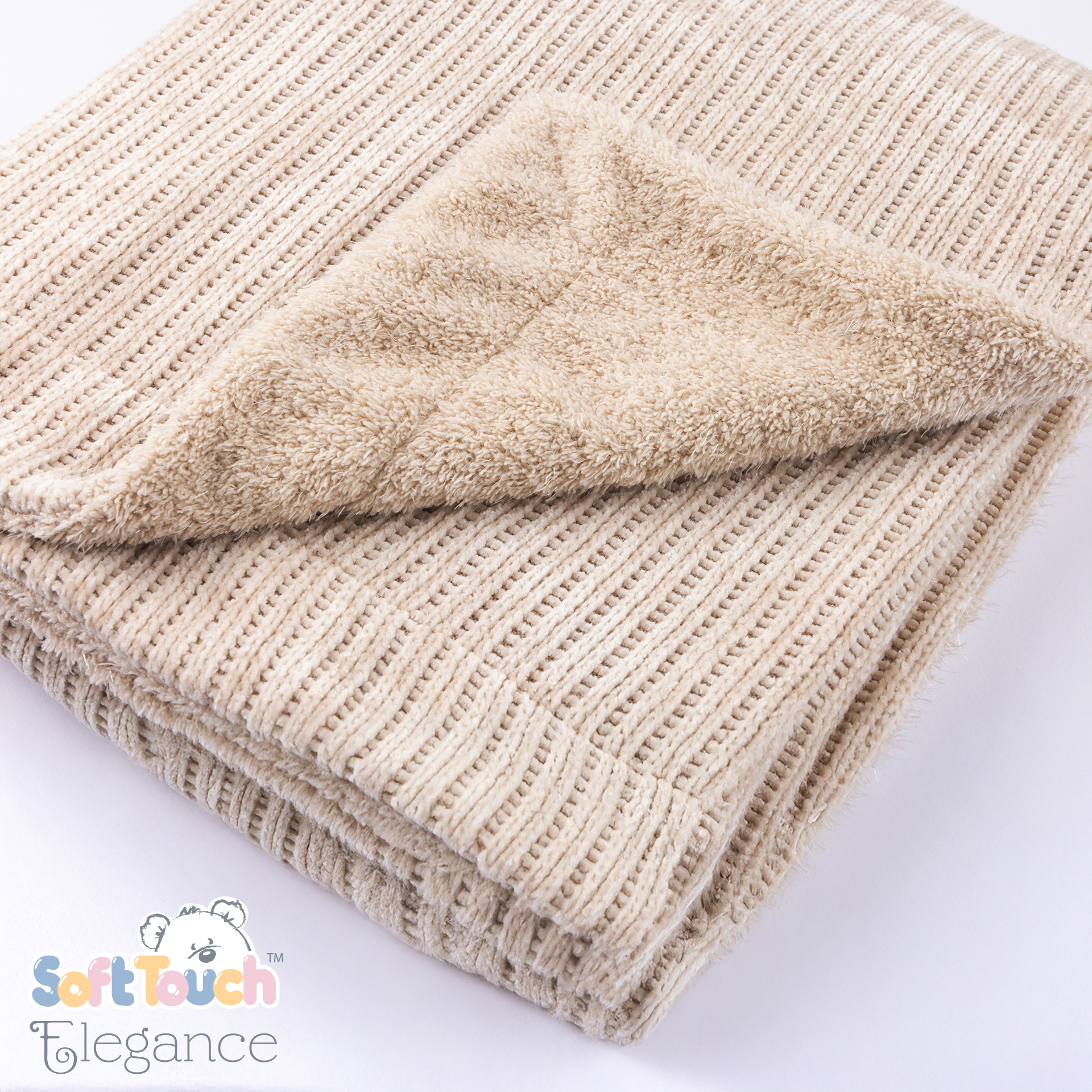 Biscuit Chenille Cellular Wrap w/Shiny Sherpa Back : FBP122-BI