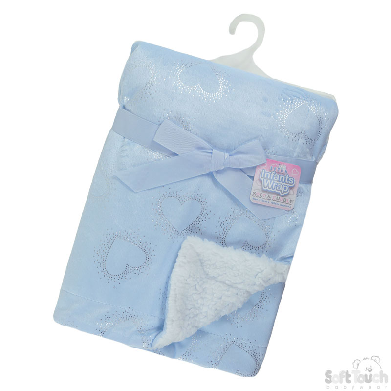 Blue Fluffy Wrap W/Silver Heart Print No.FBP153-B