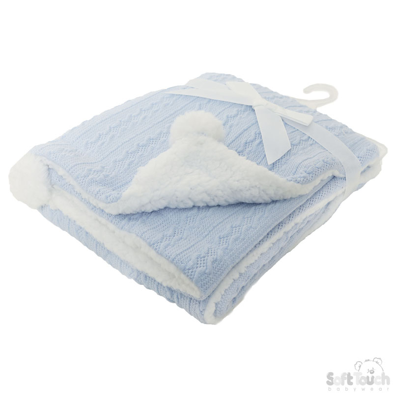Blue Cable Knit Wrap W/Pom Pom No. FBP188-B