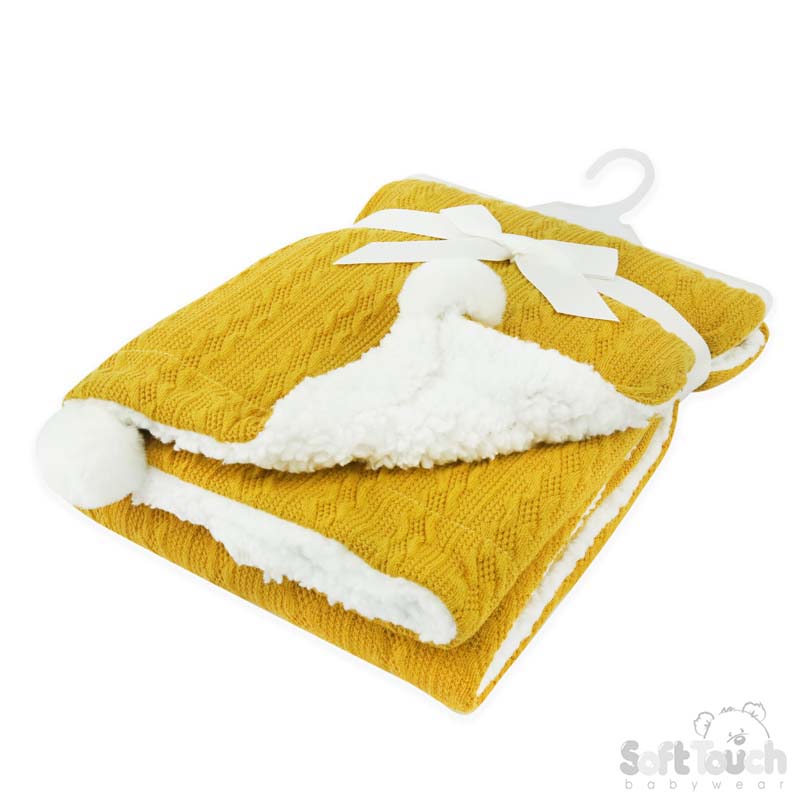 Mustard Cable Knit Wrap W/Pom Pom No. FBP188-M