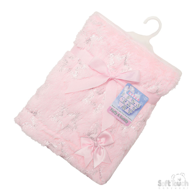 Pink Fluffy Wrap W/Silver Star Print No.FBP204-P