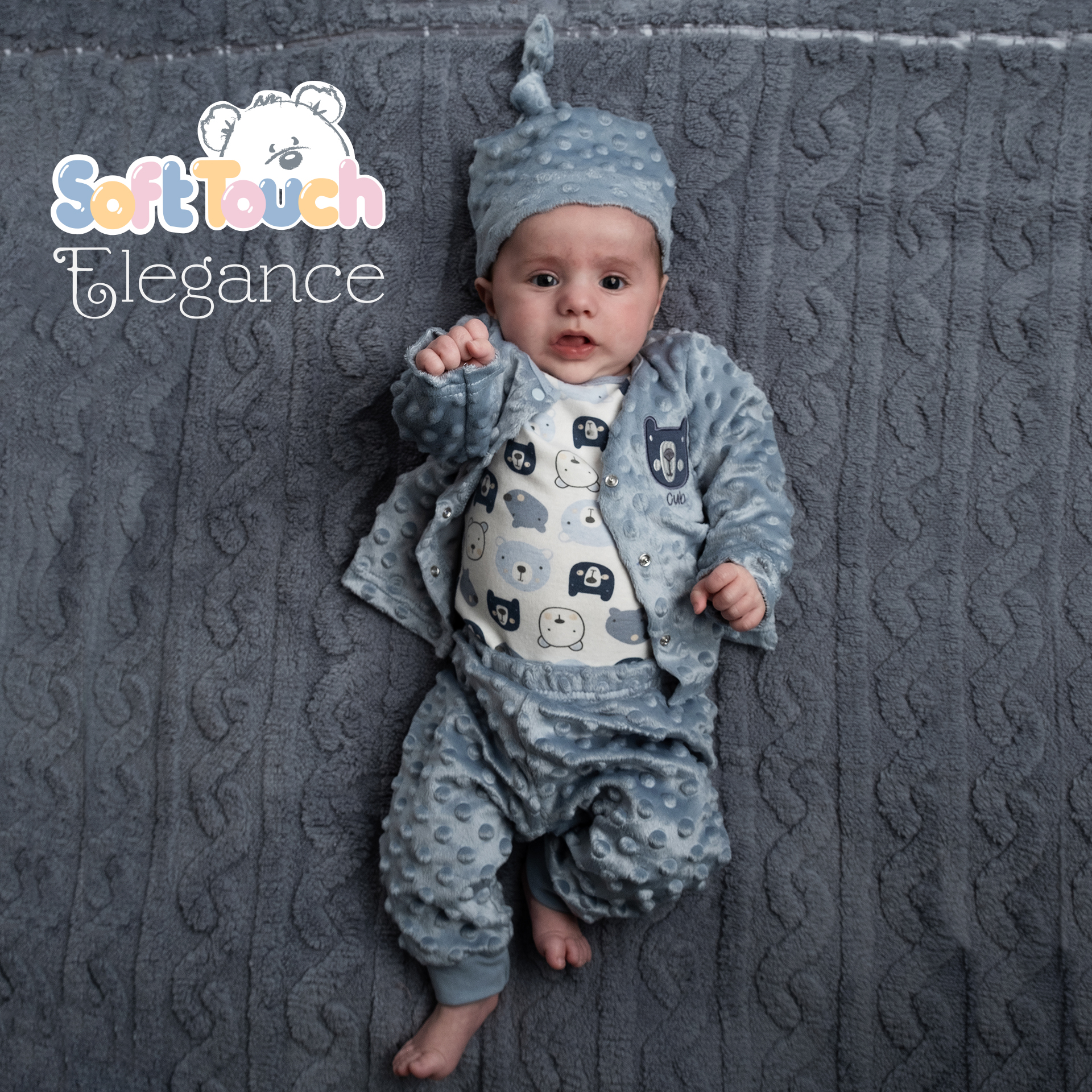 Dusty Blue Cable Knit Wrap w/Large Bow No. FBP234-DB