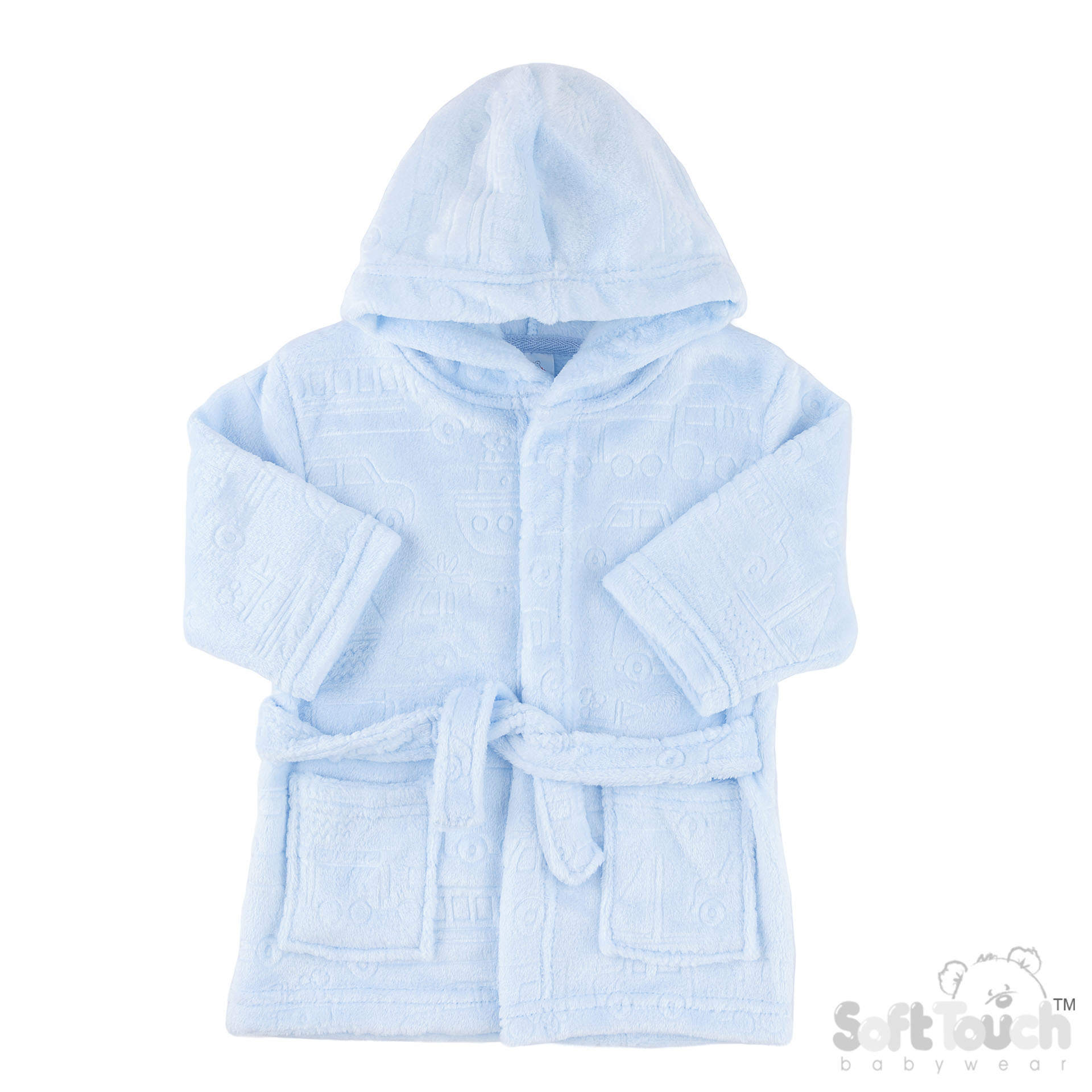 Blue Vehicle Embossed Hooded Robe : FBR305-B-0-6m