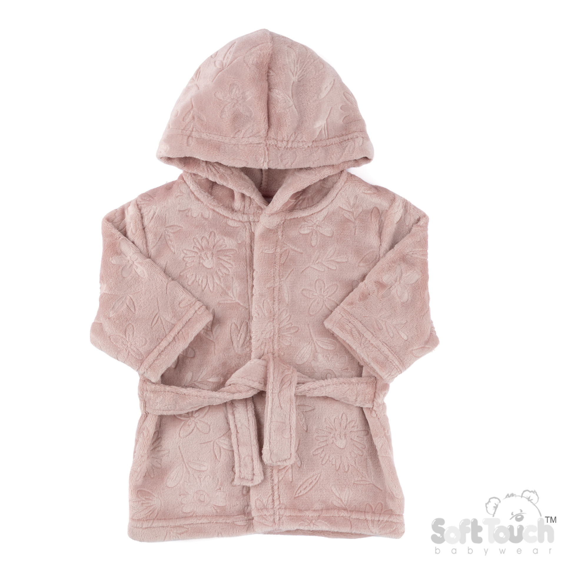 Dusty Pink Floral Embossed Hooded Robe : FBR305-DP-6-12m