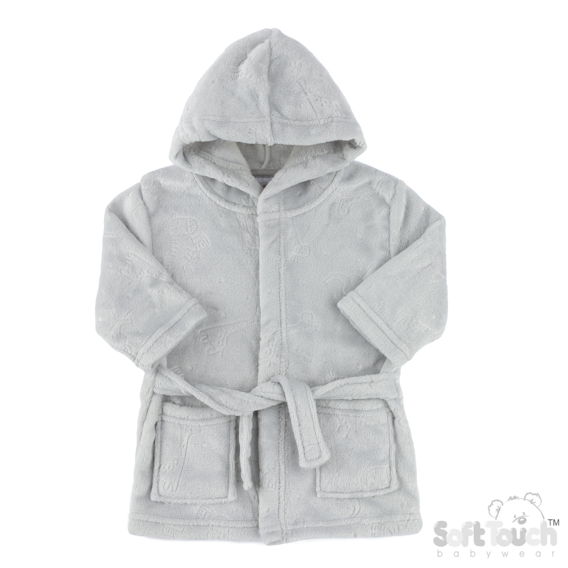 Grey Animal Embossed Hooded Robe : FBR305-G-6-12m