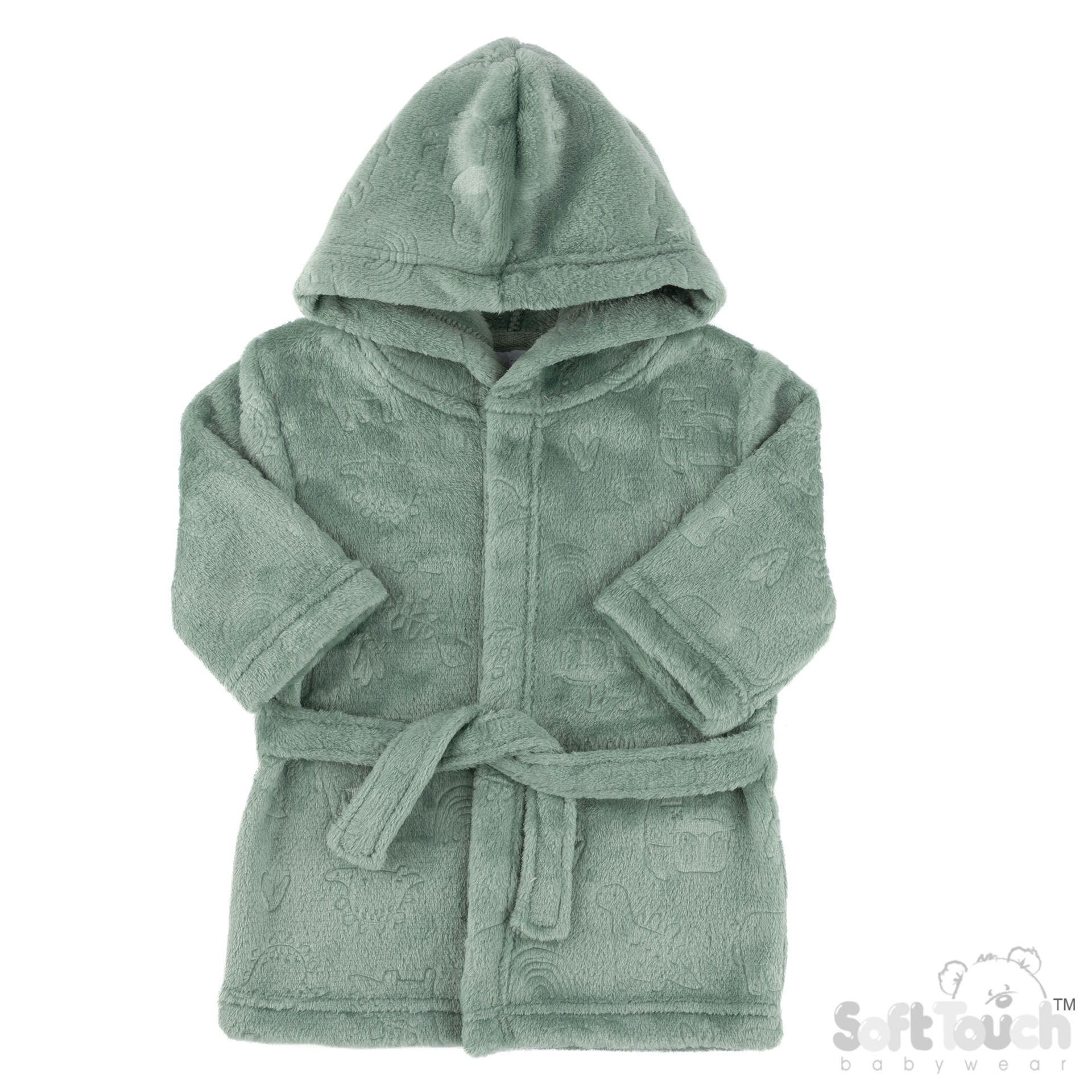 Sage Green Elephant/Dinosaur Embossed Hooded Robe : FBR305-SG-0-6m