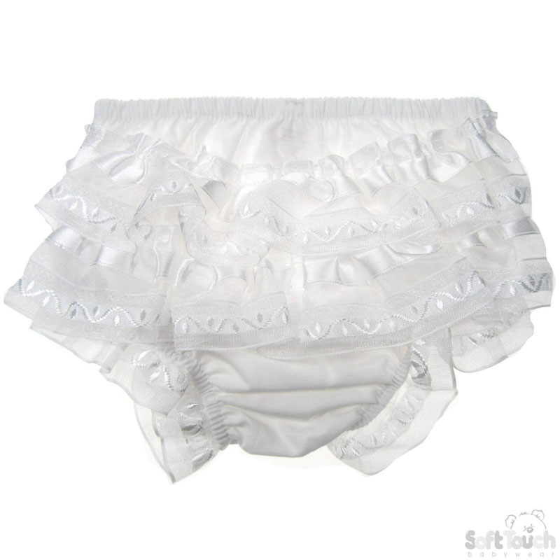 White Cotton Frilly Pants W/Satin Frill No. FP08-W