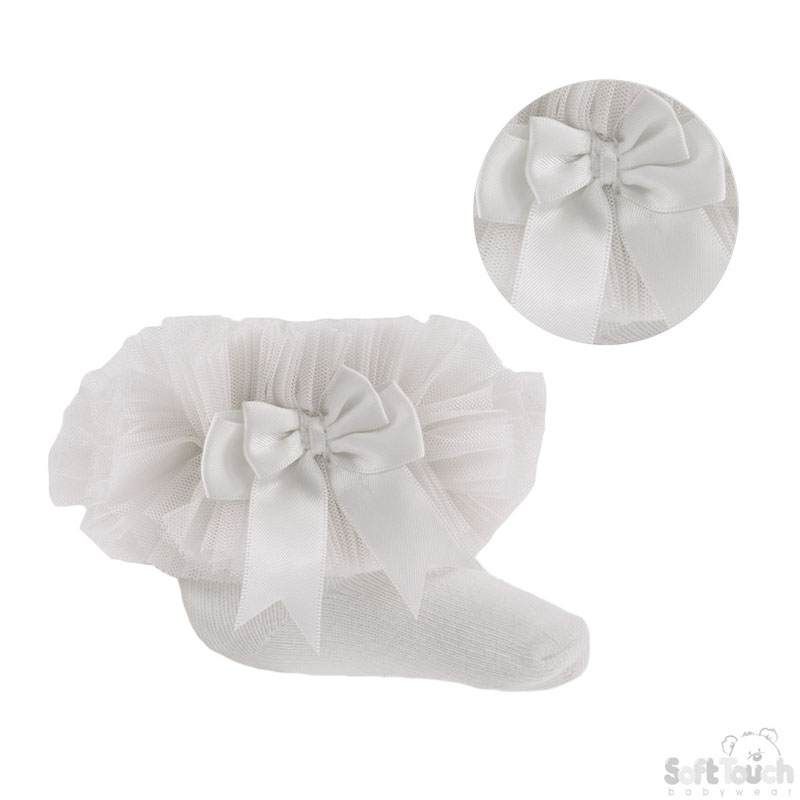 Small White Frilly Socks W/Bow No. GS114-W