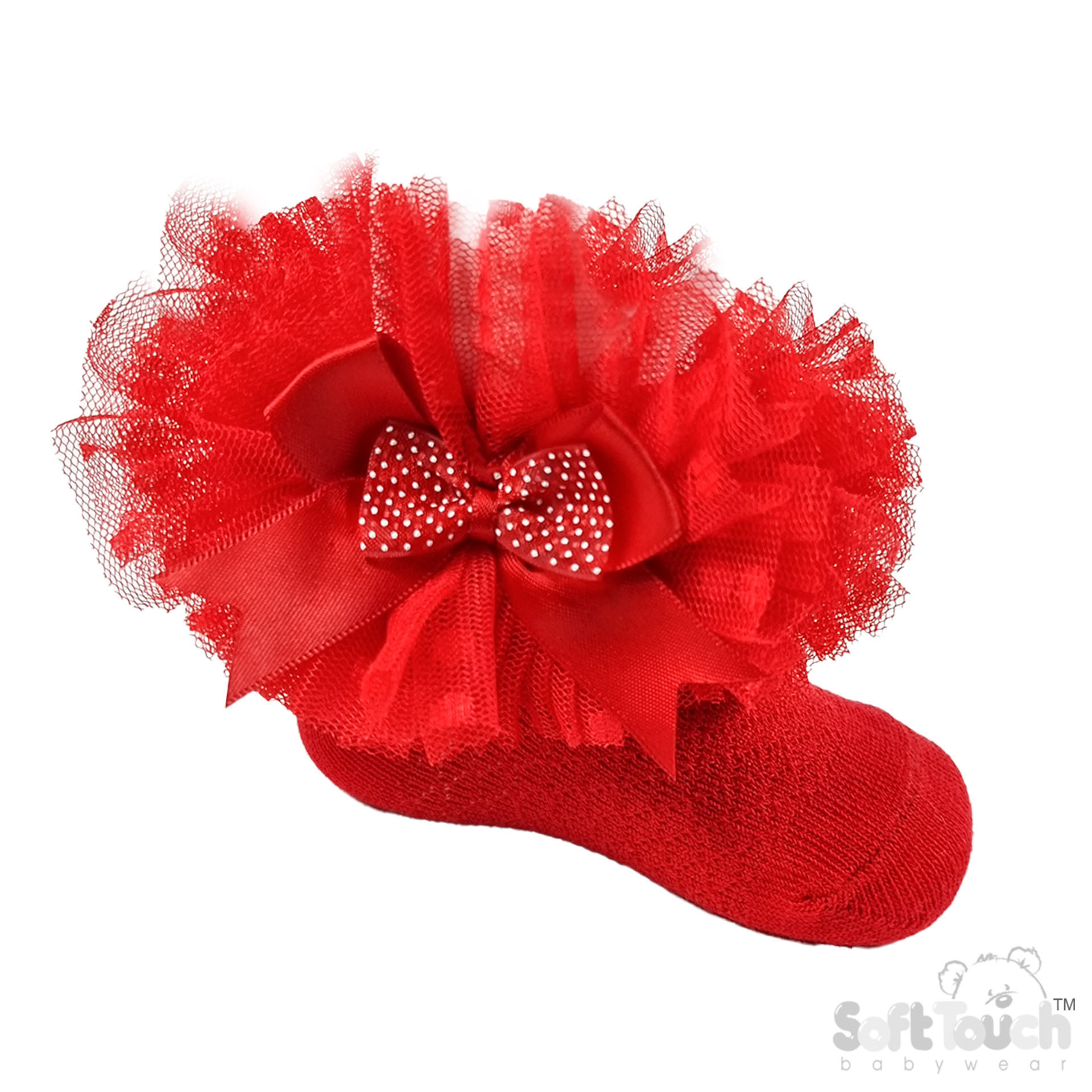 Spotty Tutu Lace Socks w/Spotty Bow : Red GS214-R