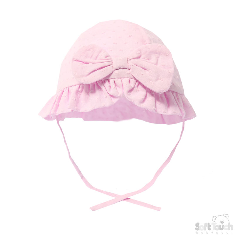 Cotton Dotty Pink Summer Hat w/Bow: H44-P