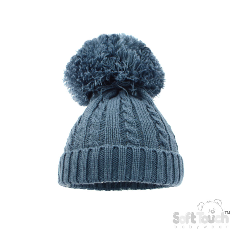 Steel Blue 'Elegance' Cable Knit Hat w/Pom Pom : H650-SB-SM