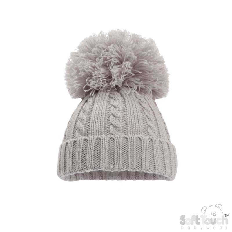 Grey 'Elegance' Cable Knit Hat w/Pom Pom : H652-G-MED
