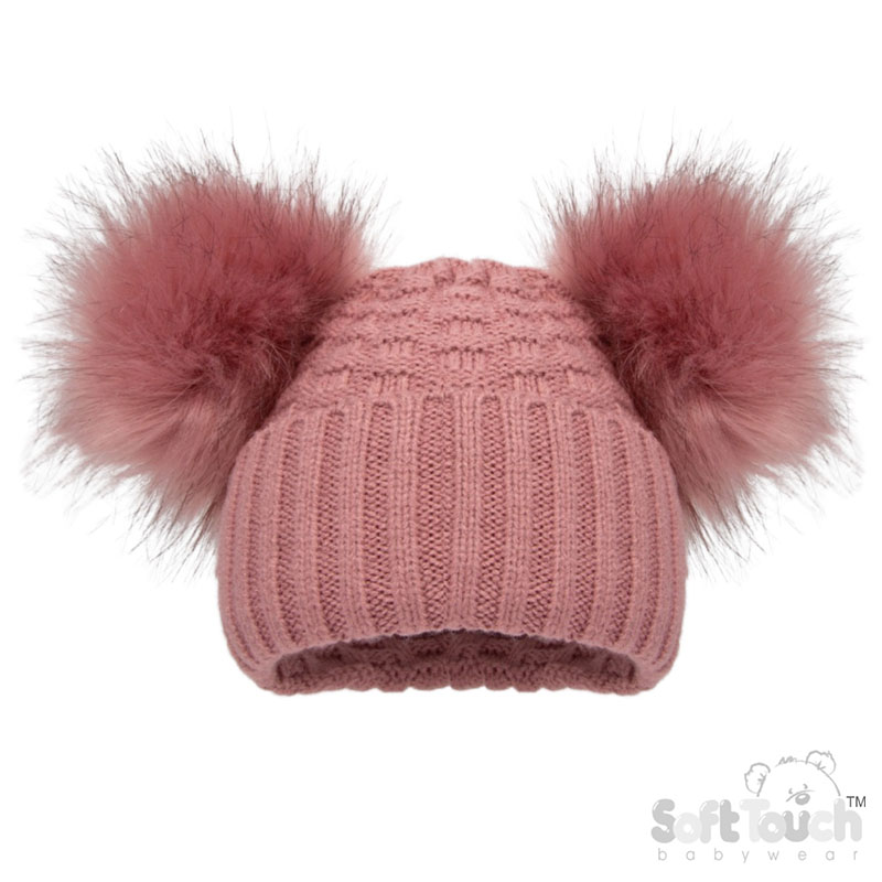 Deluxe Deco Rose Checked/Striped Hat w/Pom Poms No. H670-DR