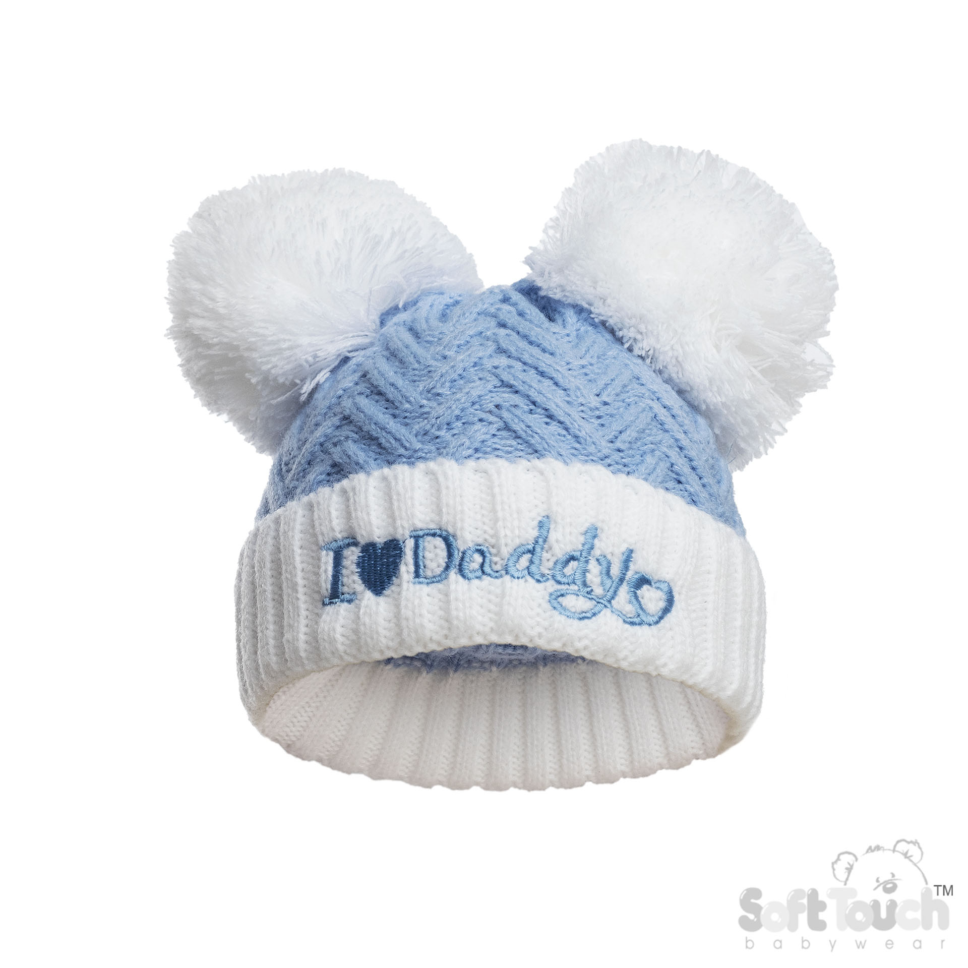 Blue Infants (NB-12m) Acrylic I Love Mummy/Daddy Hat w/Pom Pom : H682-B