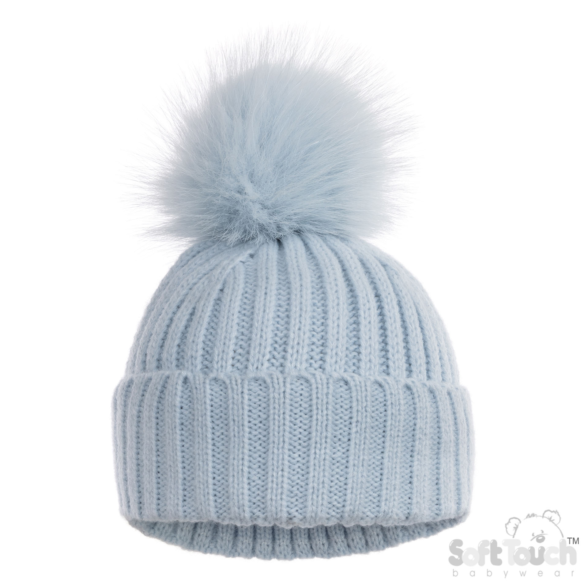 Baby Blue 'Elegance' Ribbed Hat with Glitter Pom Pom : H712-BB