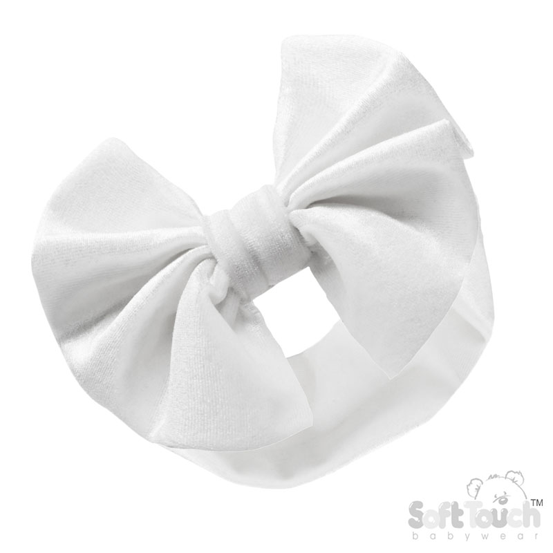 White Velour Headband w/Bow : HB114-W