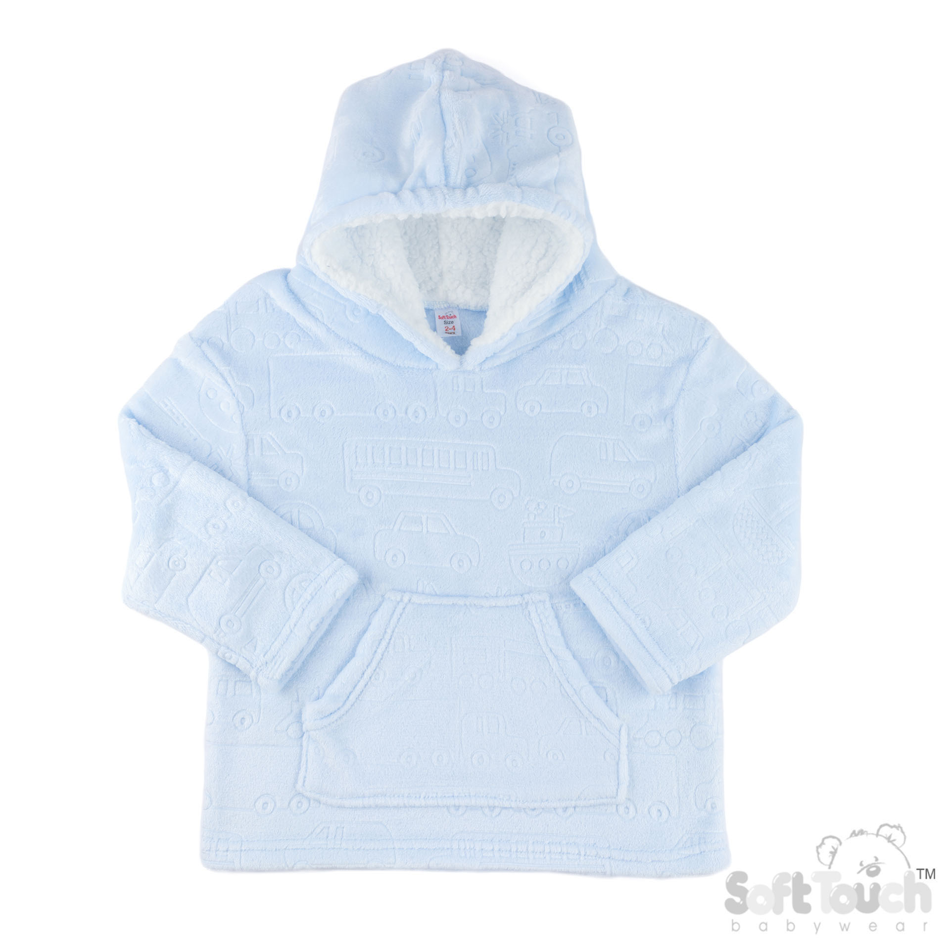 Blue Vehicle Embossed Hoodies : HD305-B-2-4 Years