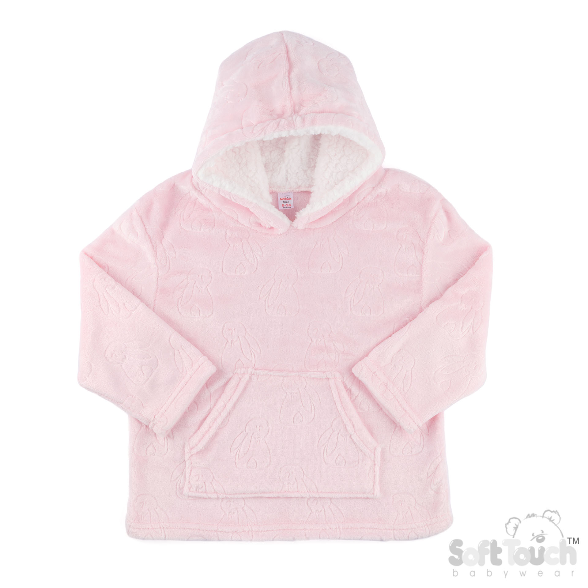 Pink Bunny Embossed Hoodies : HD305 Pink 6-24 months