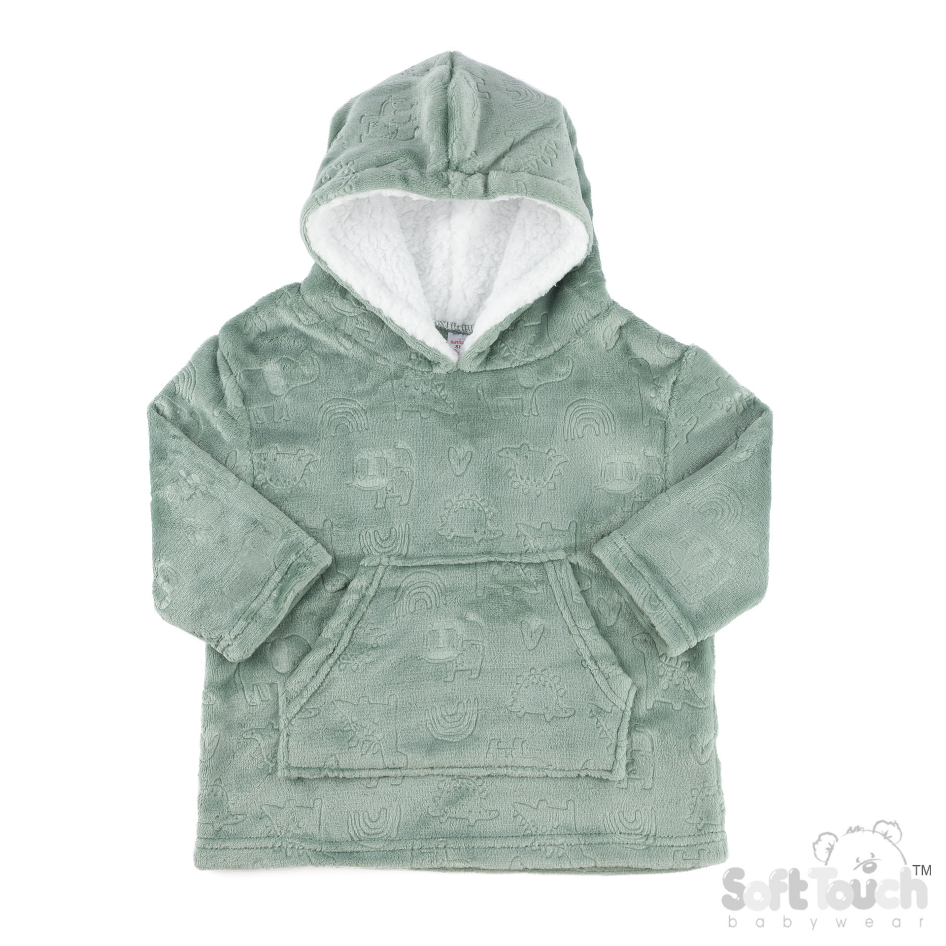 Sage Green Elephant/Dinosaur Embossed Hoodies : HD305-SG-2-4 Years