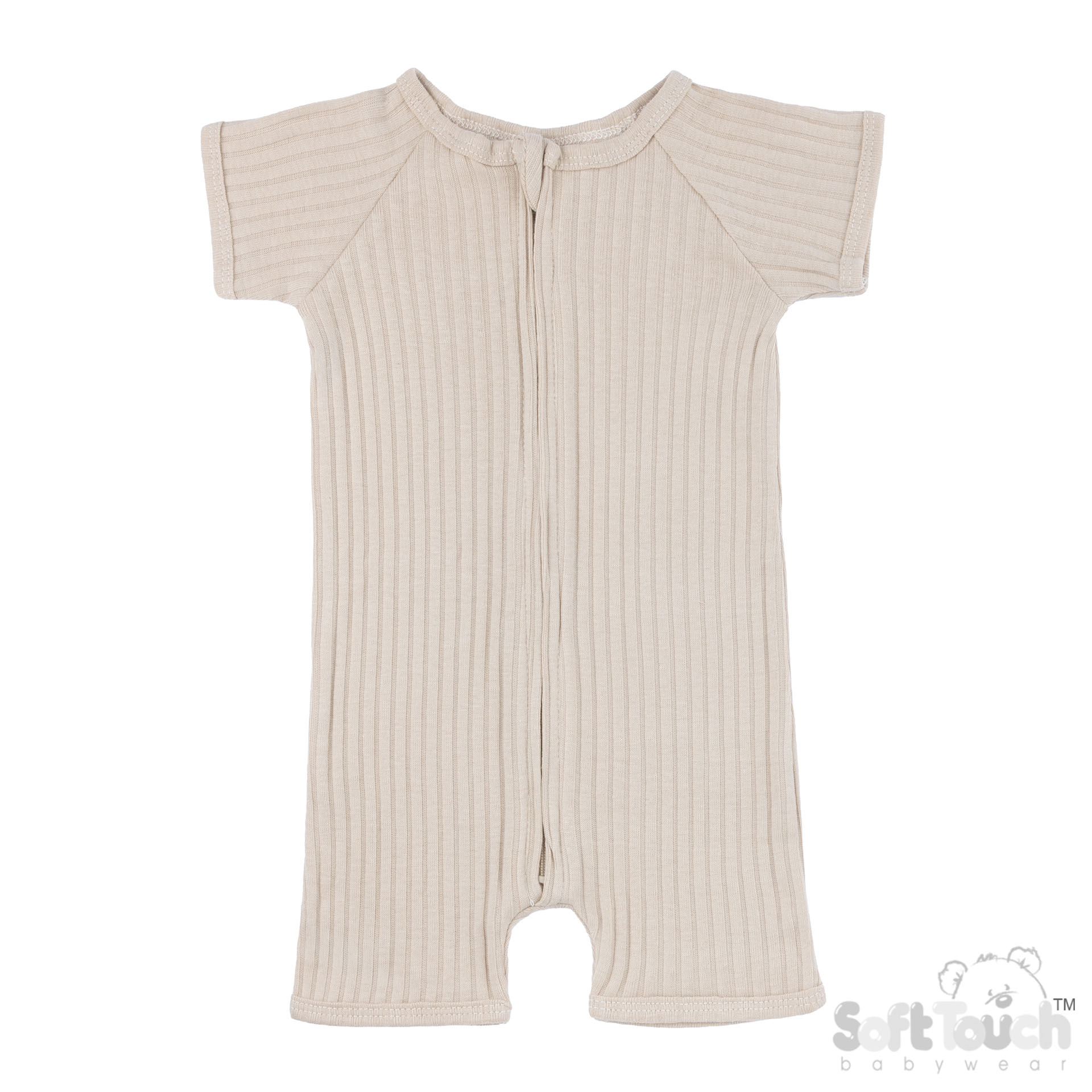 Biscuit Short Sleeved Ribbed Jumpsuit  No. JS4600-BI-0-3m