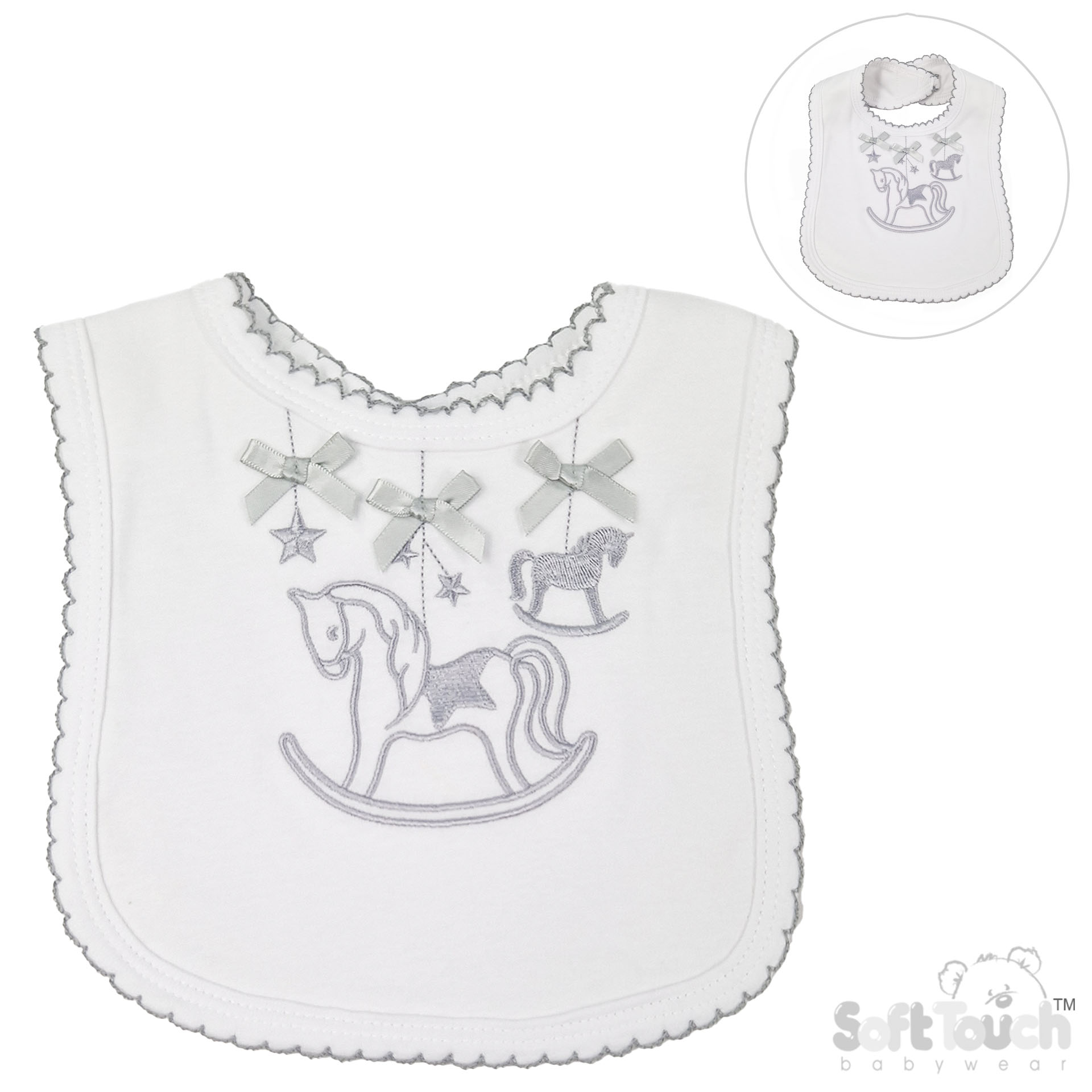Grey Rocking Horse Velcro Bib : P3617-BP-G