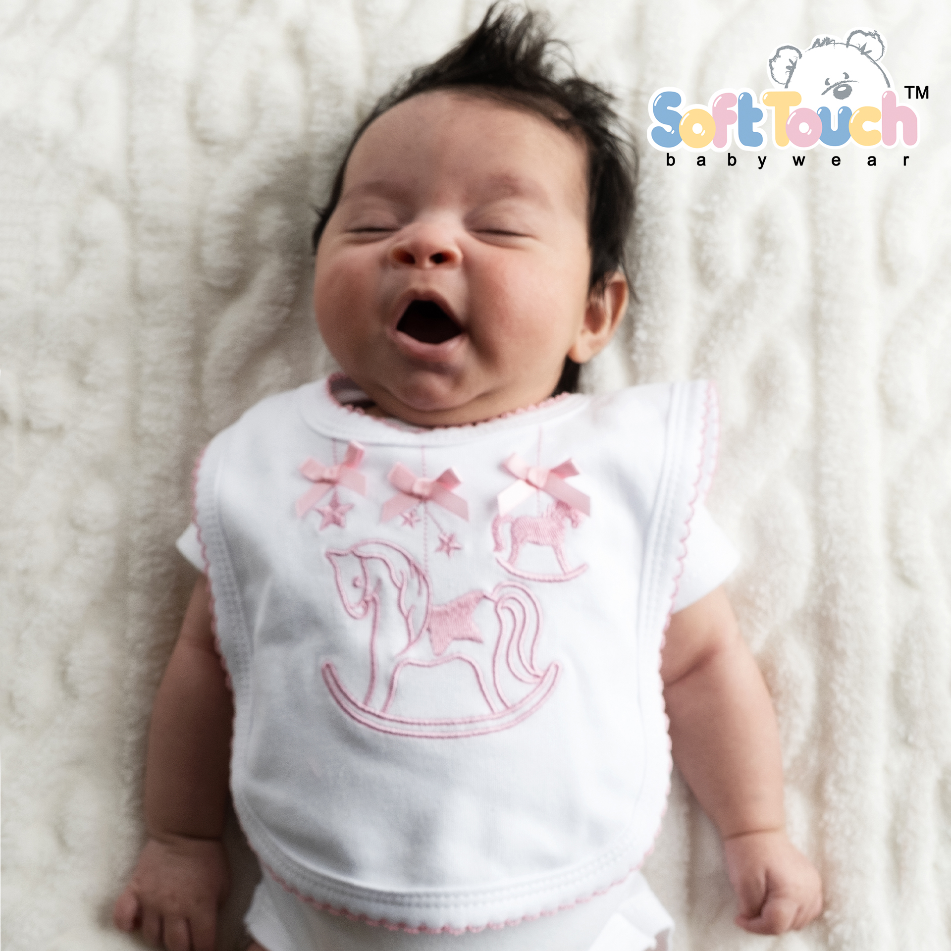 Pink Rocking Horse Velcro Bib : P3617-BP-P