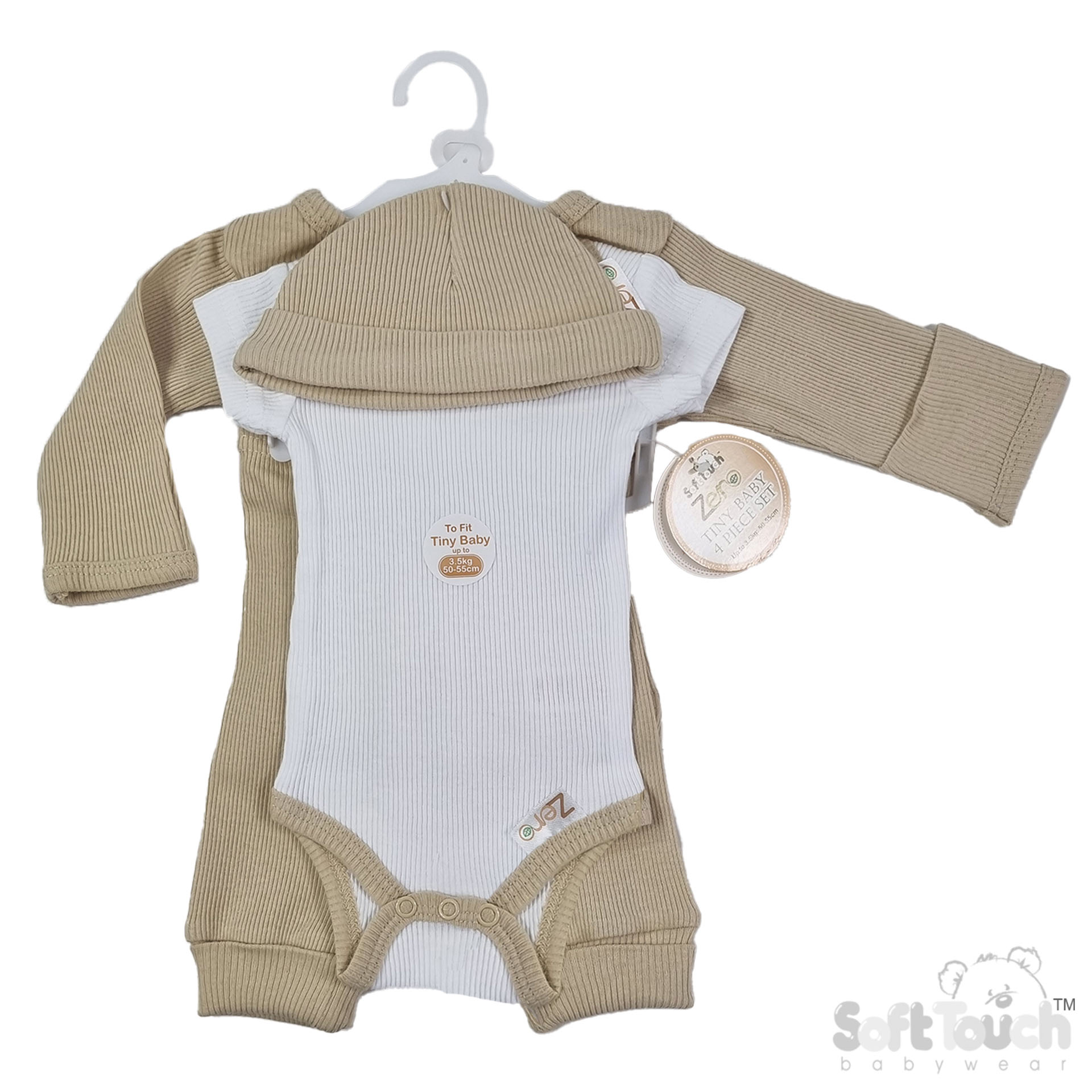 Biscuit Tiny Baby 4 Piece Ribbed Garment Set No. PR12-BI