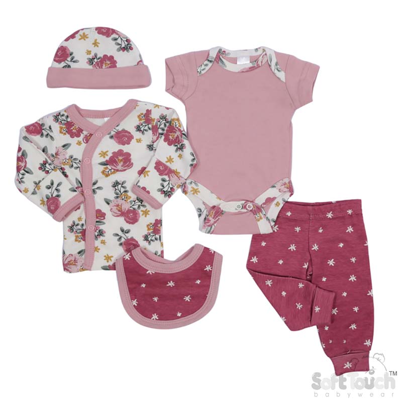 Tiny Baby Girls 5 Piece Garment Set: PR27 (Floral)