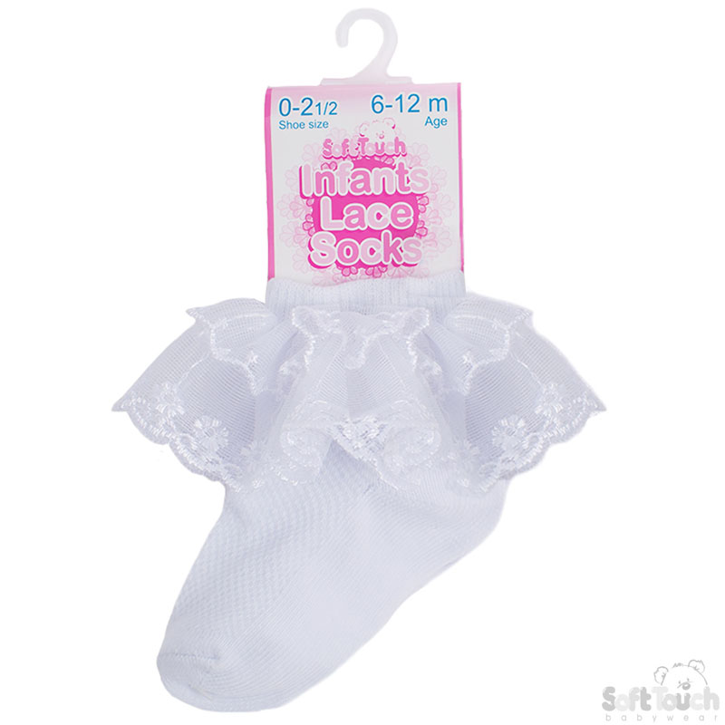 White Ankle Socks w/Organza Lace: S338-W