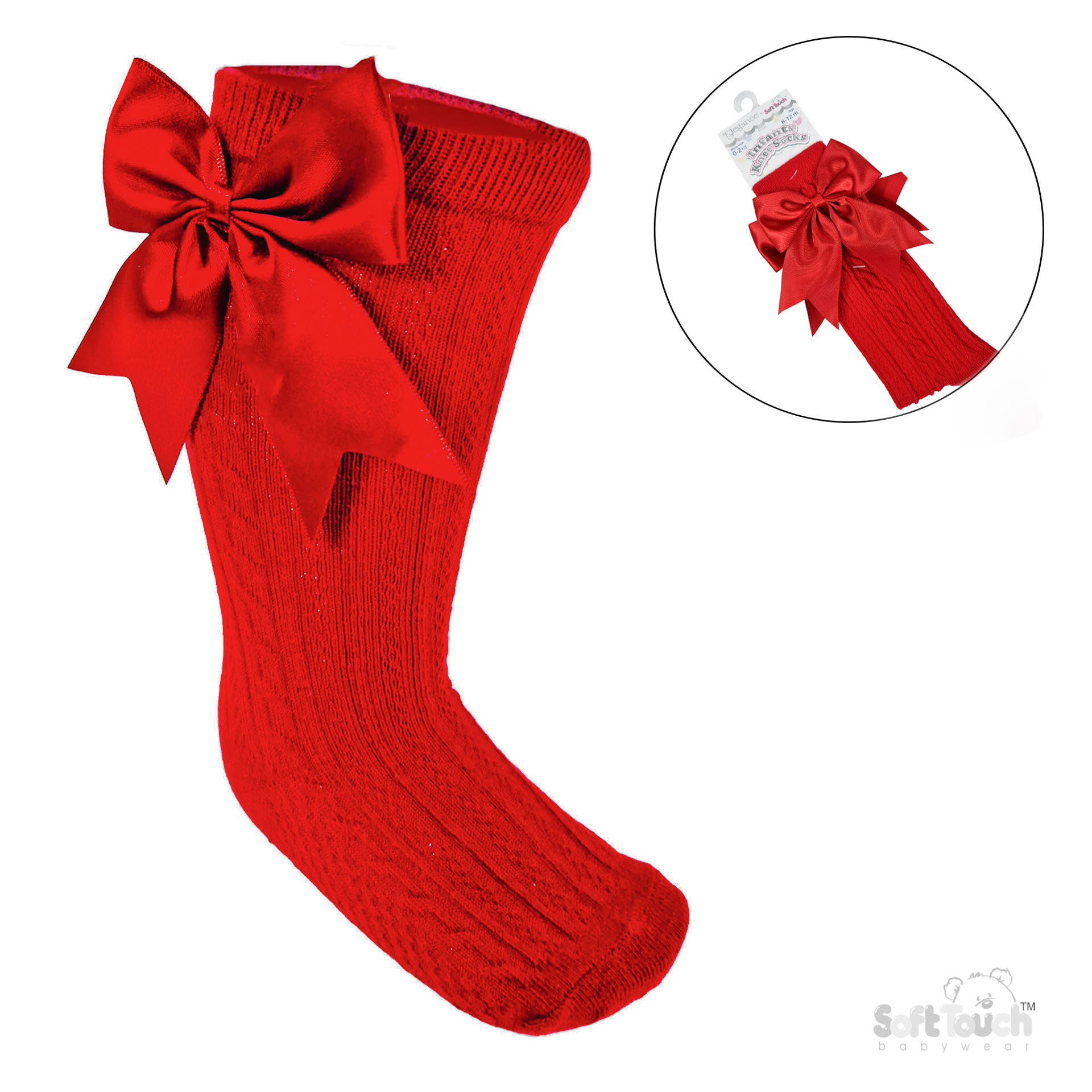 Red 'Elegance' Knee Length Socks w/Satin Bow : S350-R