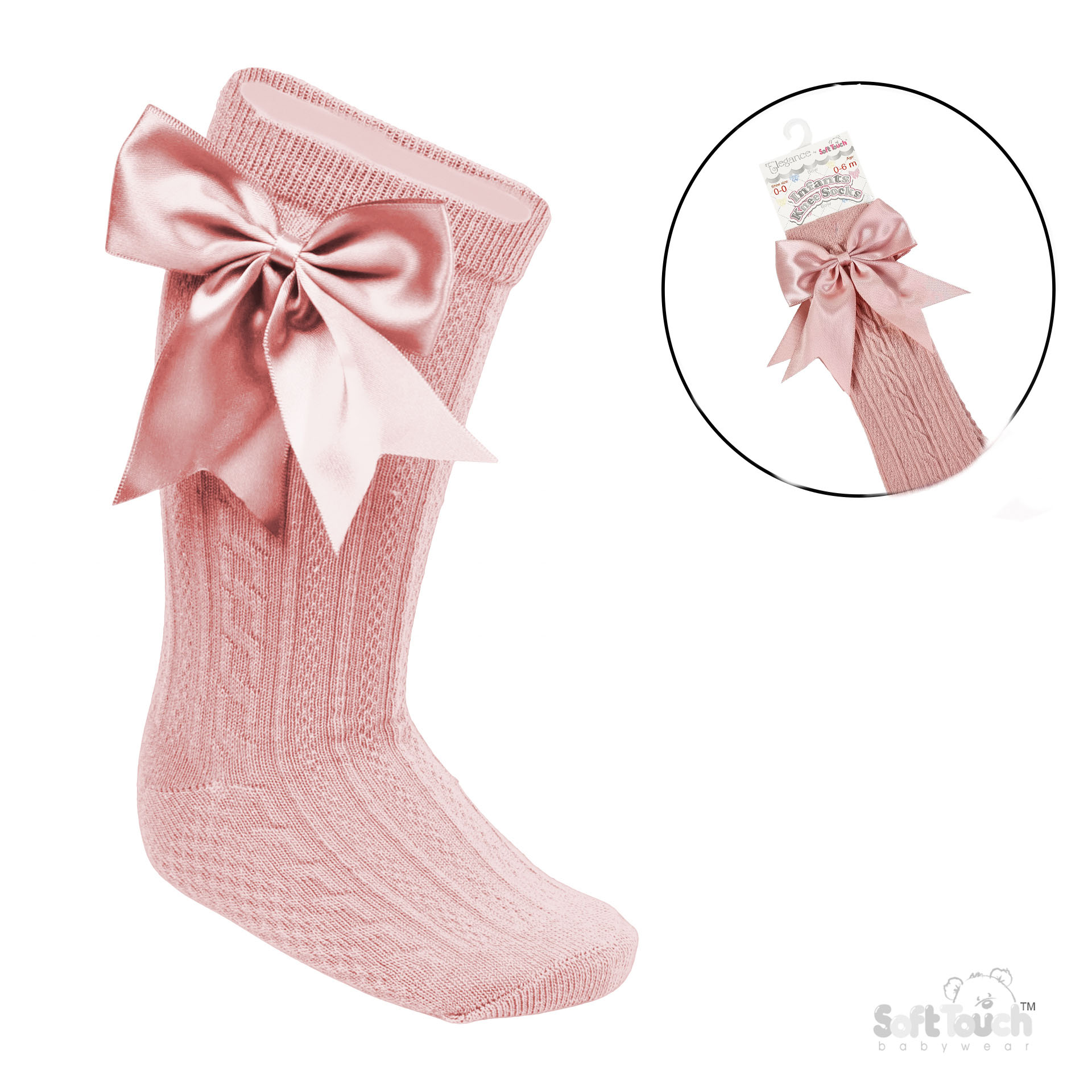Rose Gold 'Elegance' Knee Length Socks w/Satin Bow : S350-RO-0-6