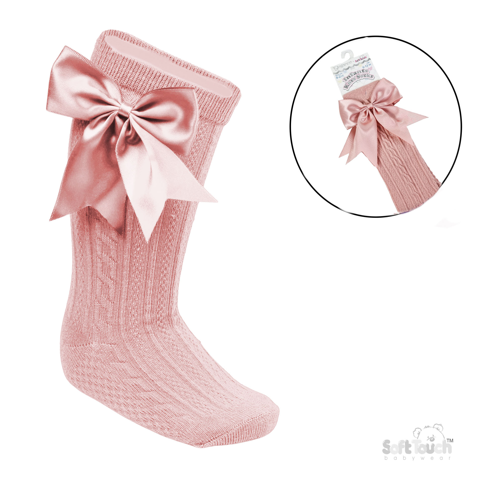 Rose Gold 'Elegance' Knee Length Socks w/Satin Bow : S350-RO-6-12
