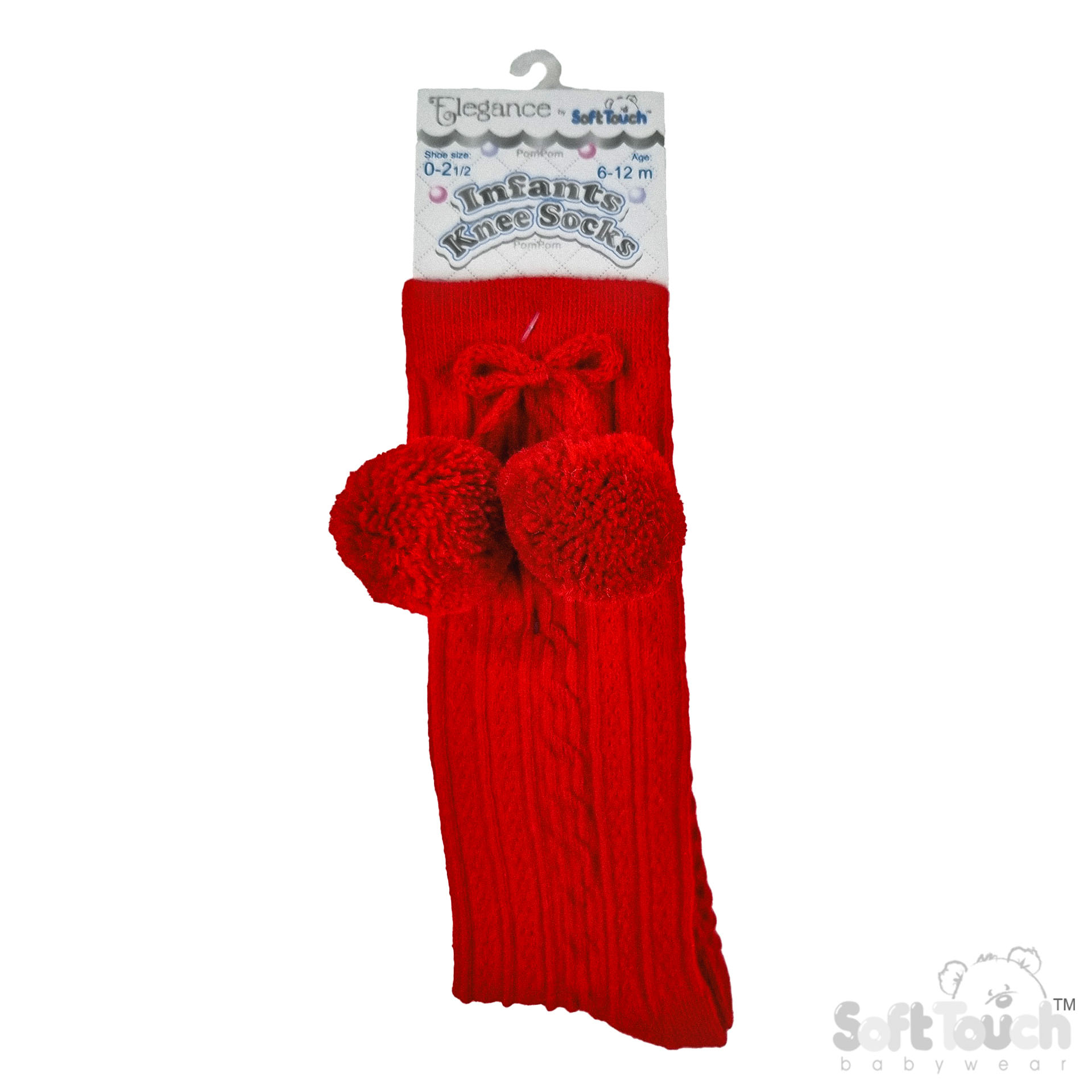 Red 'Elegance' Knee Length Socks w/Pom Pom : S355-R