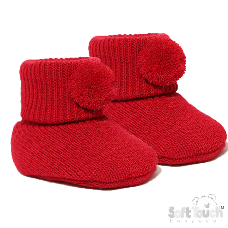 Red Acrylic Bootee W/Pom Pom No. S408-R