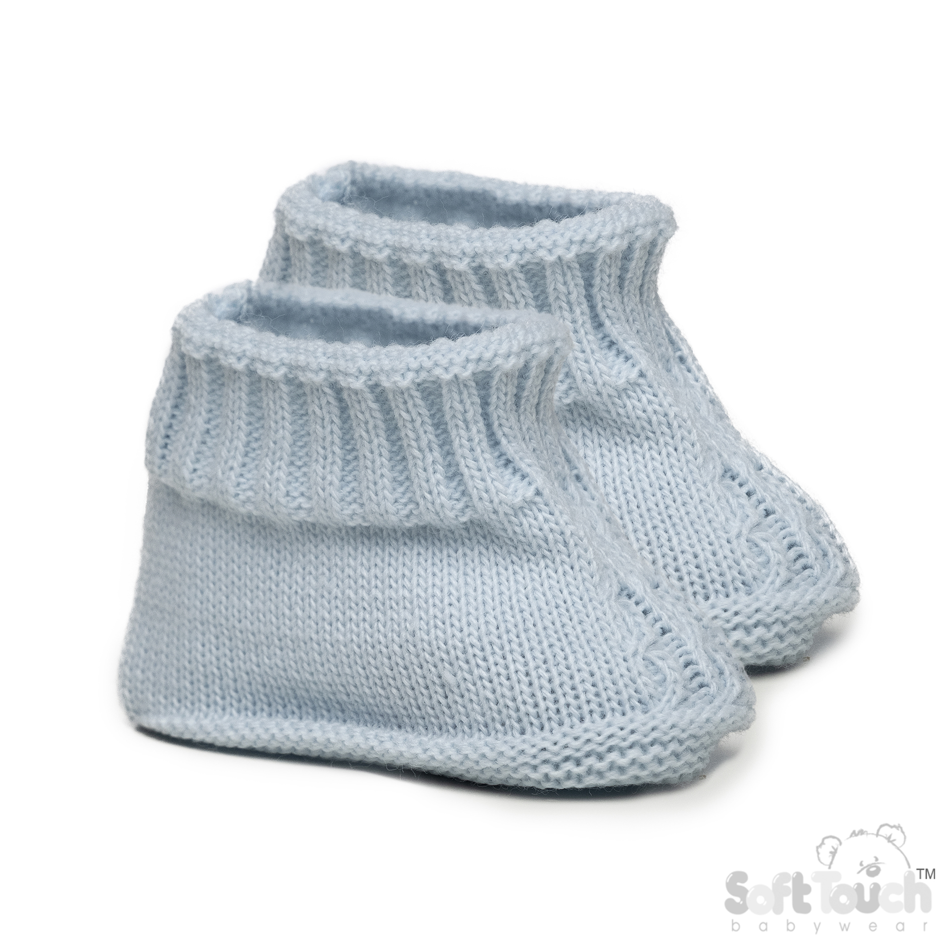 Blue Acrylic Baby Bootees w/Chain Knit : S440-B