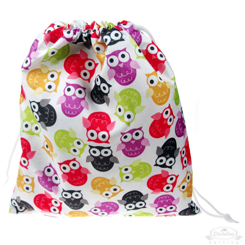Small Owl Print Drawstring Bag: S626