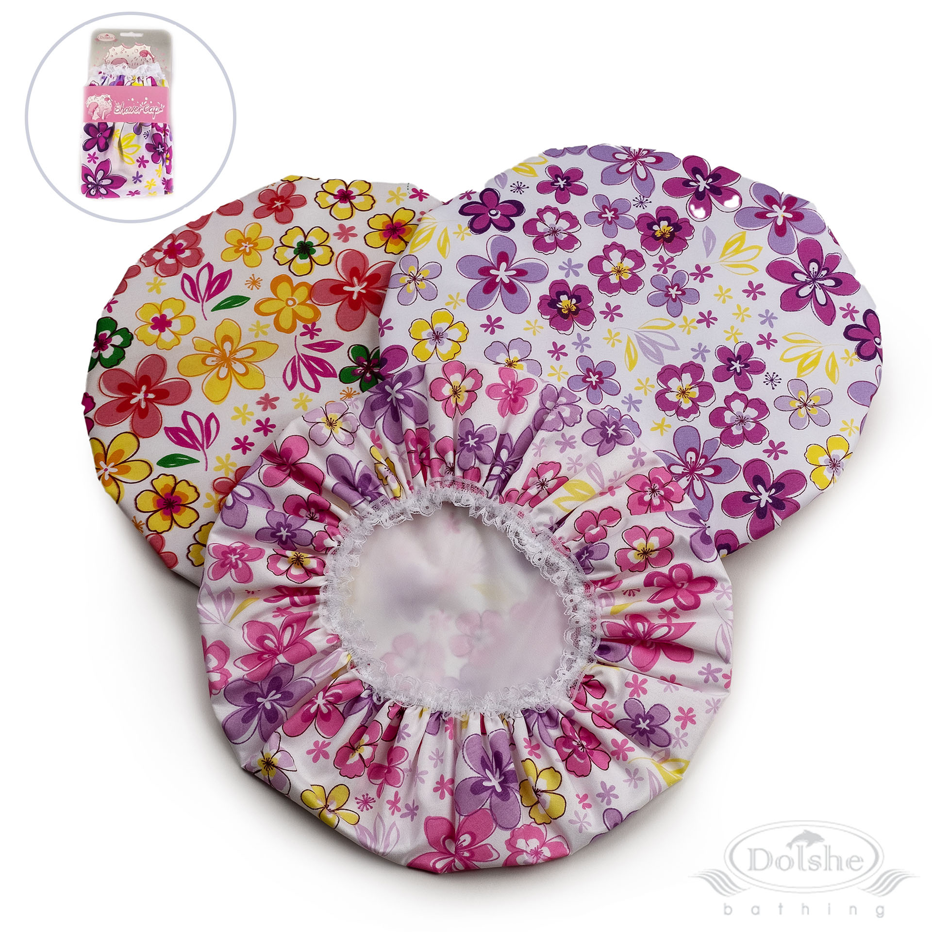 Bright Floral Design Shower Cap in Headercard : S774-HC