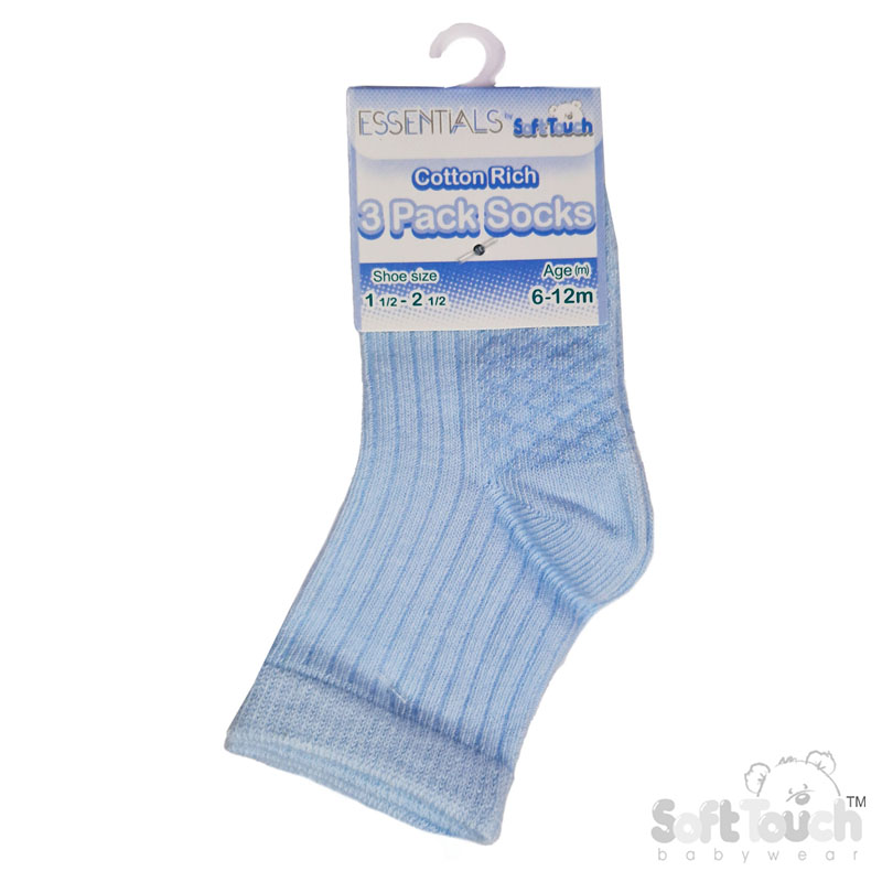 Blue/White/Cream 3 Pack Socks No. S82-B-6-12m