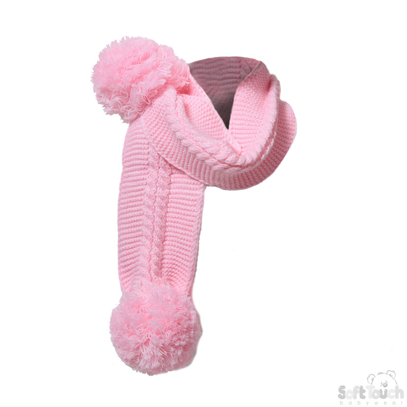 Pink Plain/Striped Scarf W/Pom Pom No. SC02-P-SM